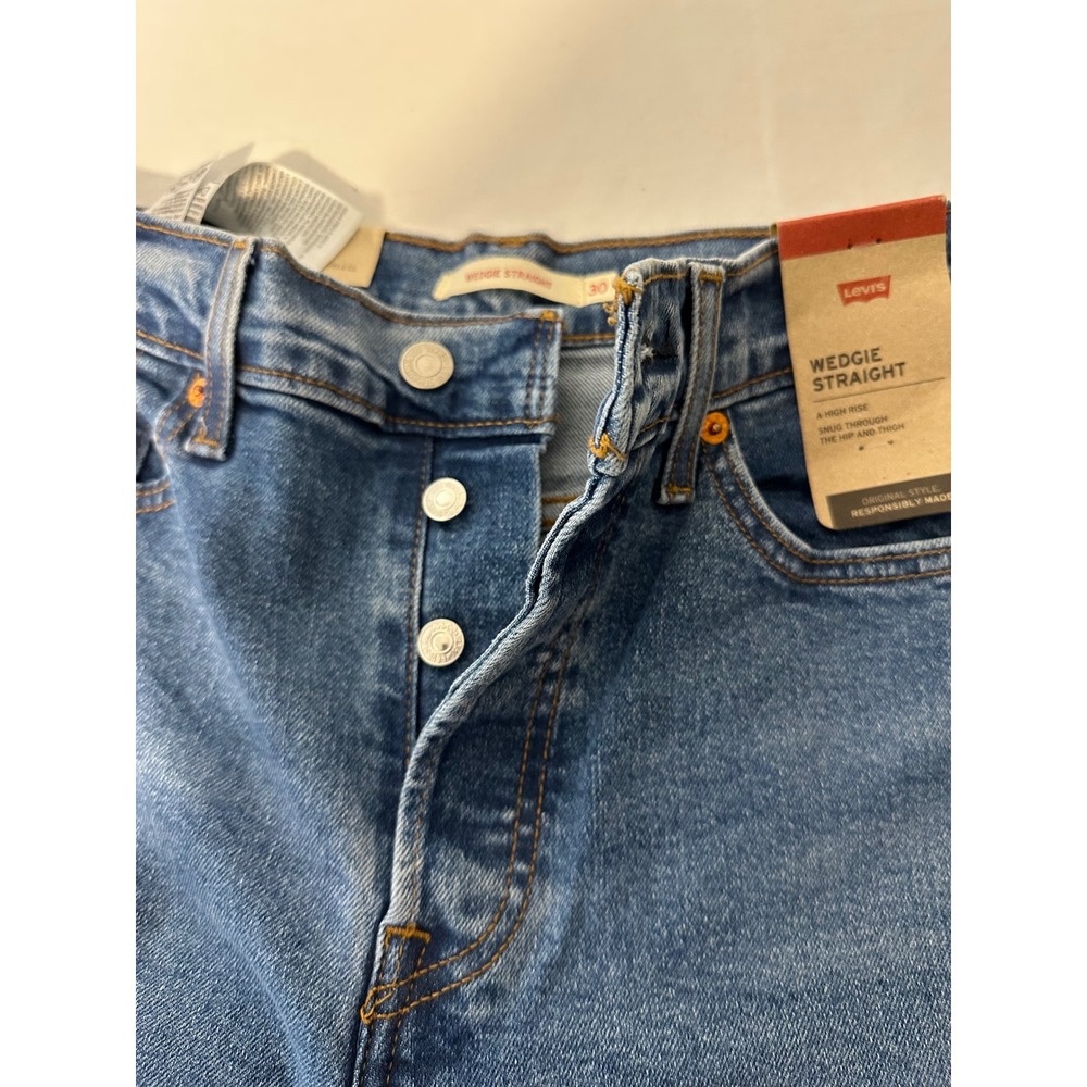 Levis Wedgie Straight Jeans Womens 30x28 High Rise Blue Button Fly 34964-0130 - Picture 3 of 12